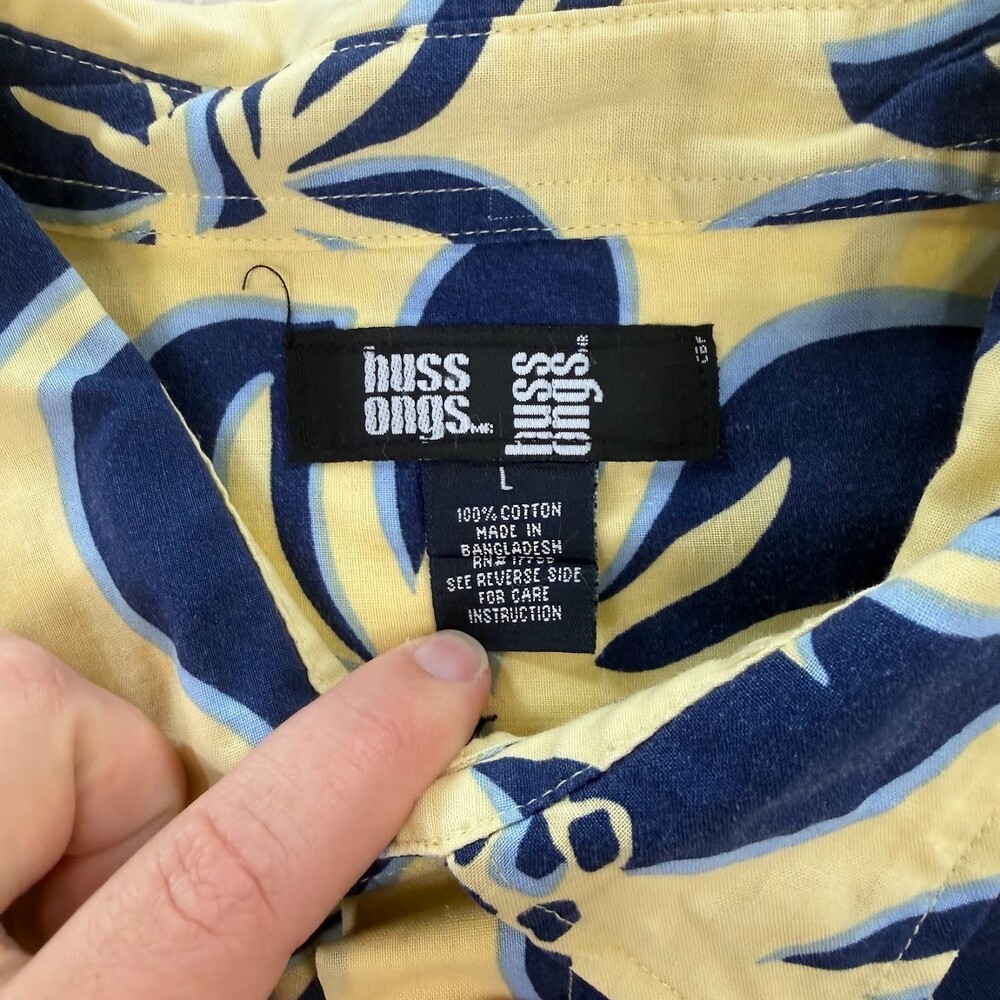 Hussong Men's Hawaiian Yellow Cotton Shirt Short Sleeve Button Down Size Large - Picture 3 of 5